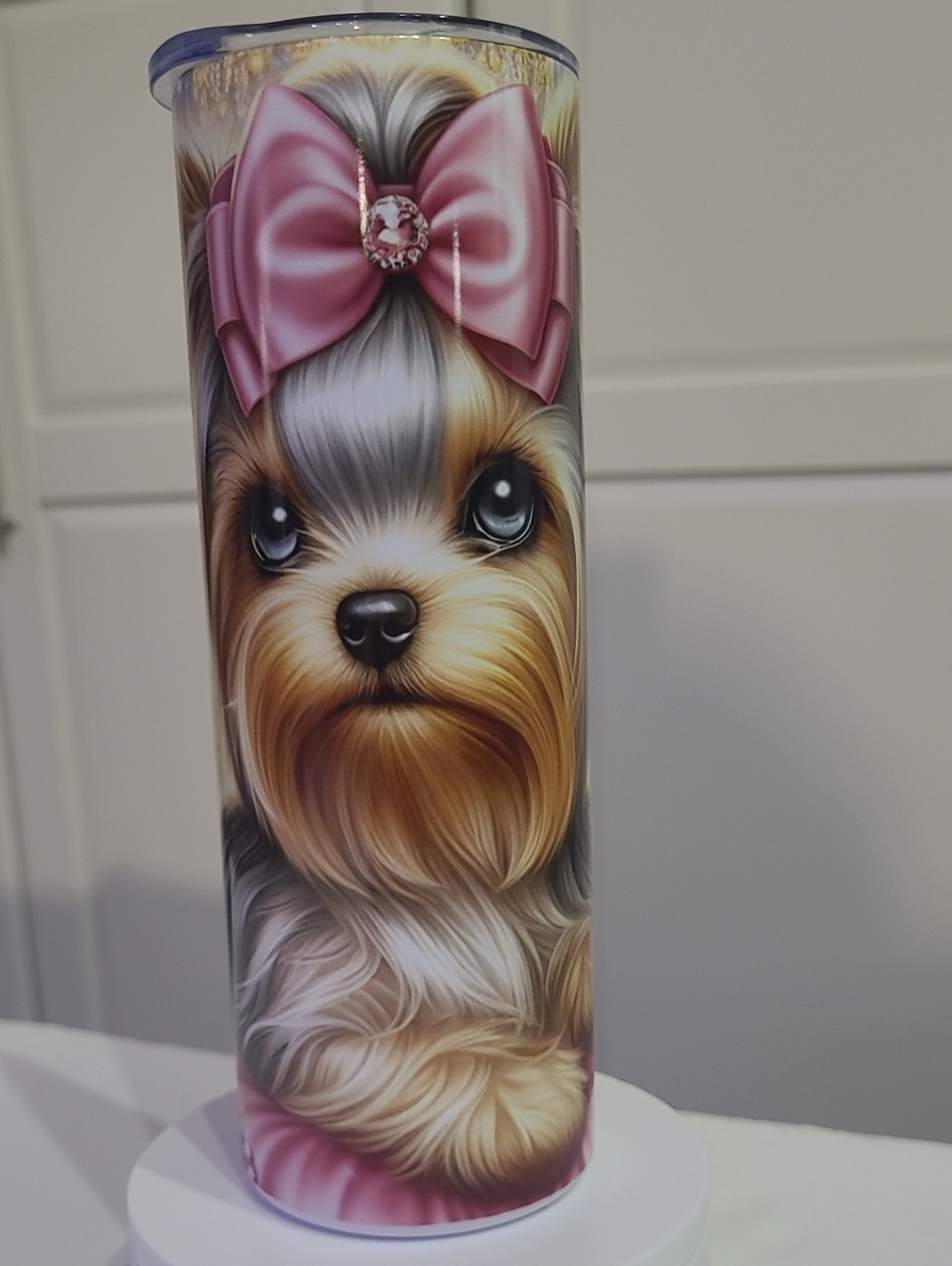 Yorkie Dog 20oz Stainless Skinny Sublimation  tumbler With Straw.
